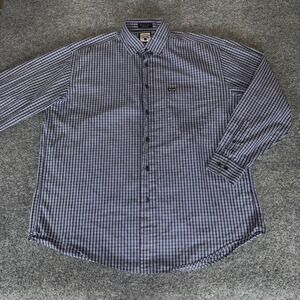 Faconnable Plaid Button Down Shirt Mens XL Blue Long Sleeve Casual Cotton‎